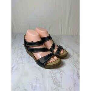 Clacks Collections 6.5W Womens Soft Cushion Wedge Black Sandals Sling Backs Flex